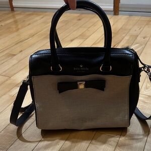 Kate Spade Black and Tan Leather and Linen Satchel
